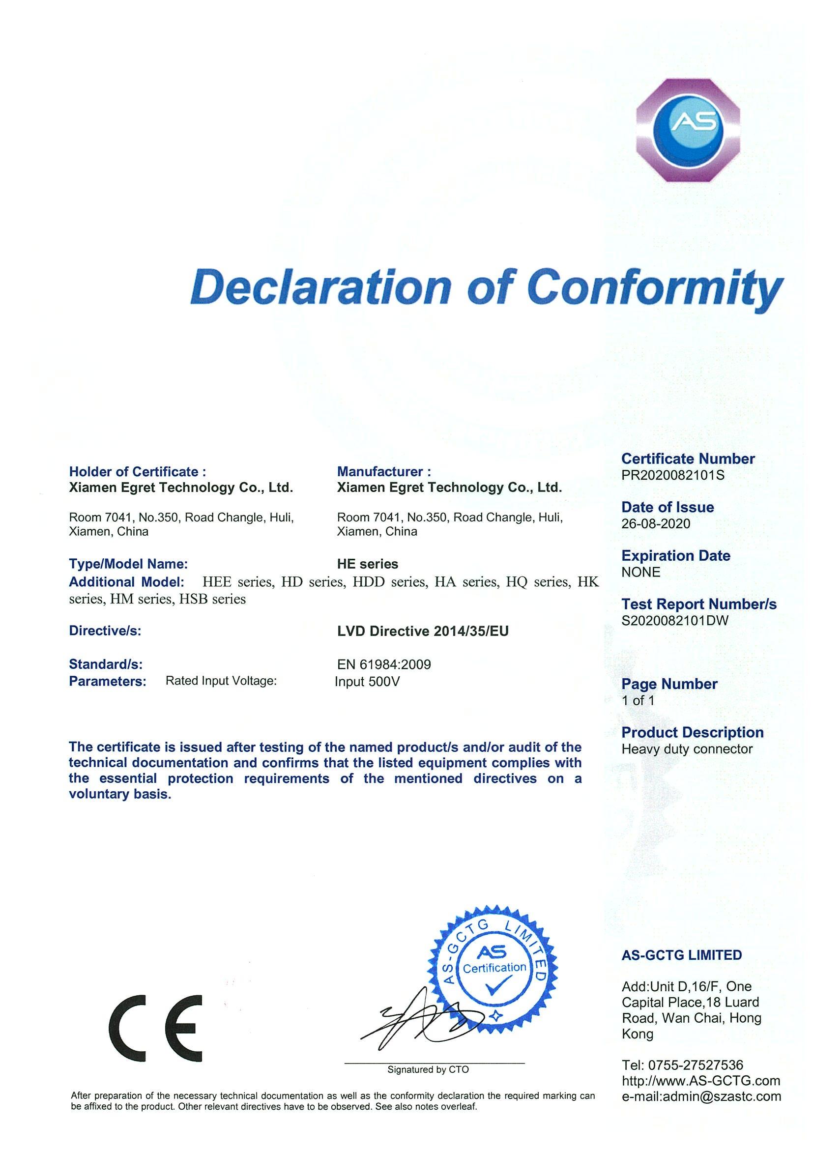 HE series CE certificate